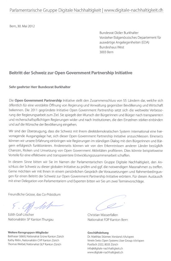 Brief An Bundesrat Didier Burkhalter Zur Open Government Partnership